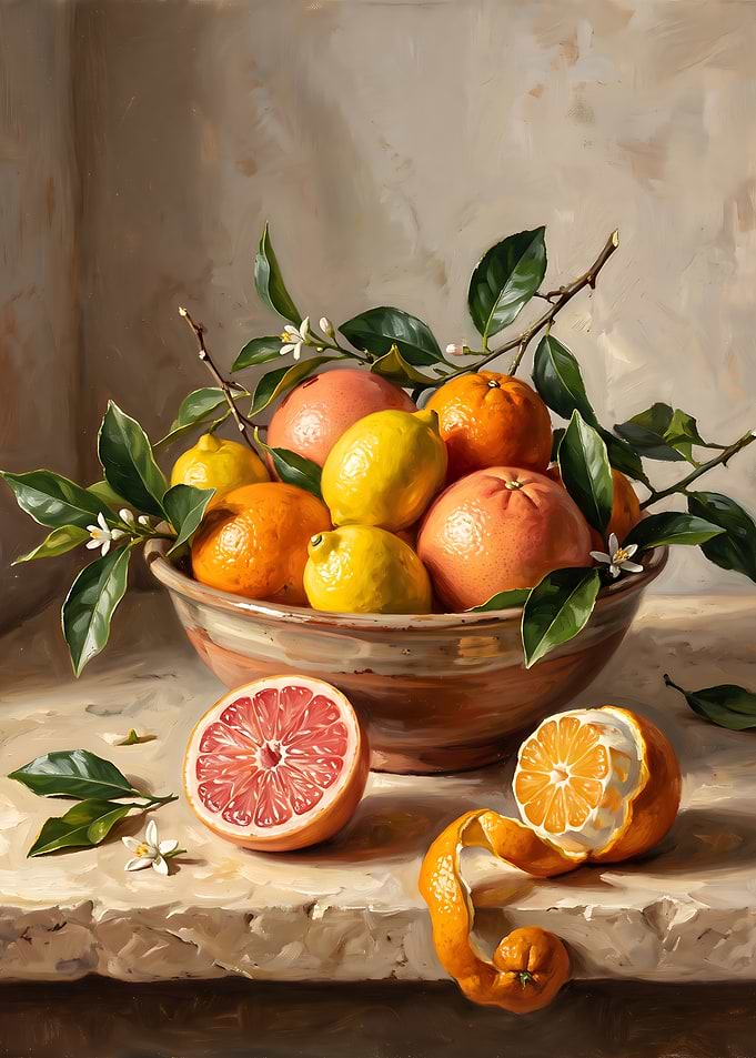 Still Life Painting of Citrus Fruits