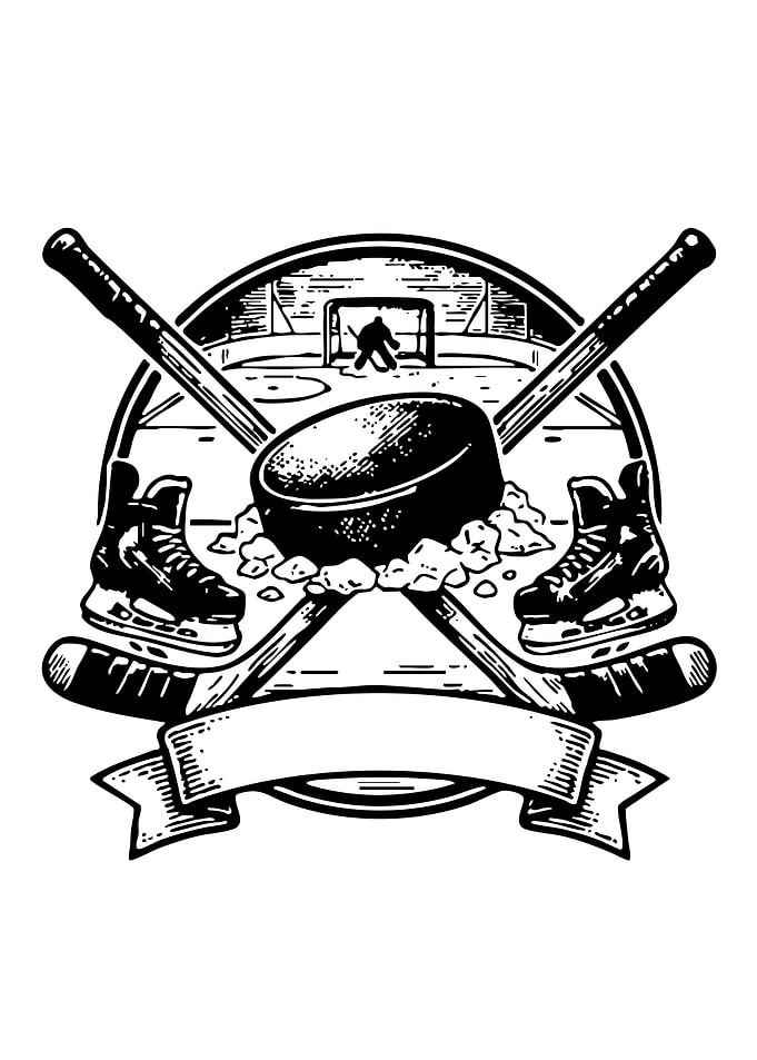 Vintage Hockey Emblem with Blank Banner