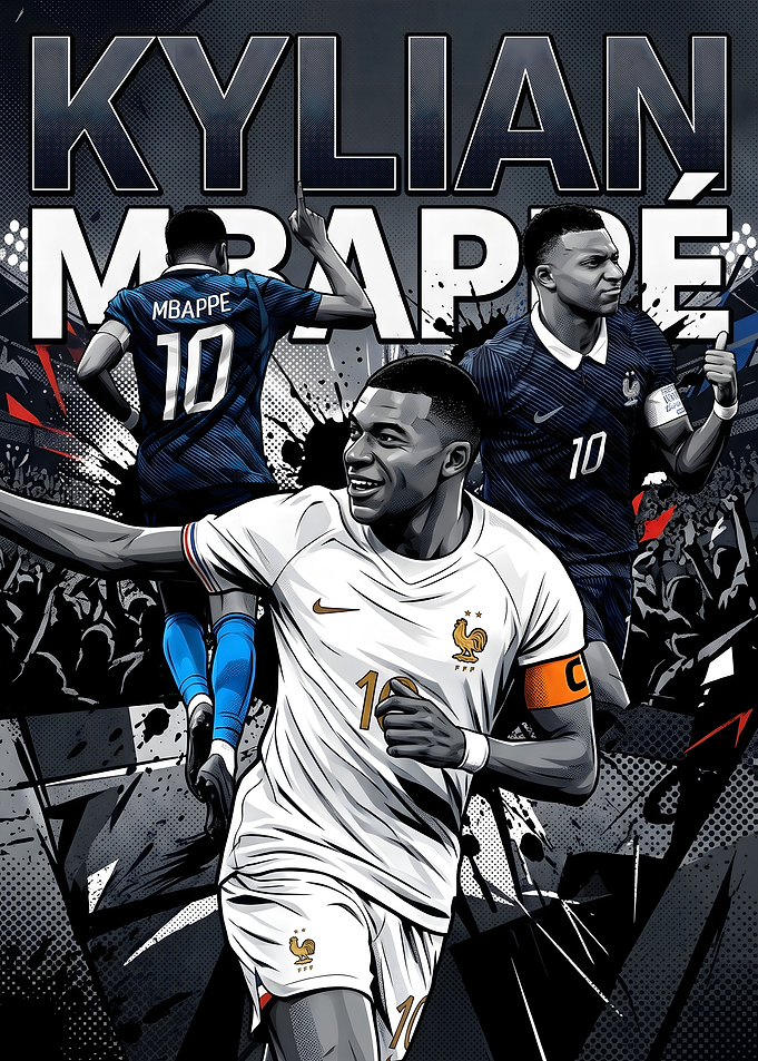 Kylian Mbappé France Football Poster