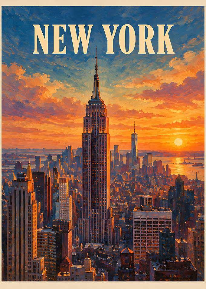 New York City Sunset Travel Poster