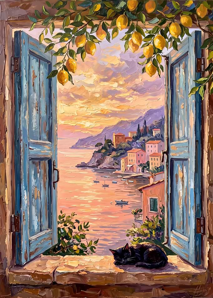 Sleeping Cat by Mediterranean Window
