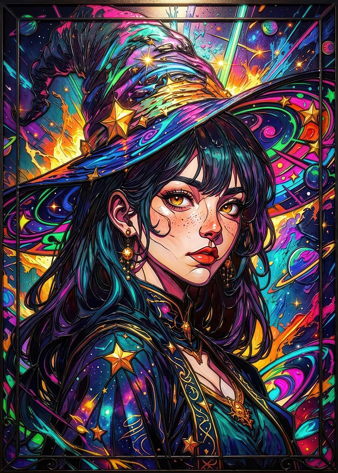 Cosmic Witch Stained Glass Portrait