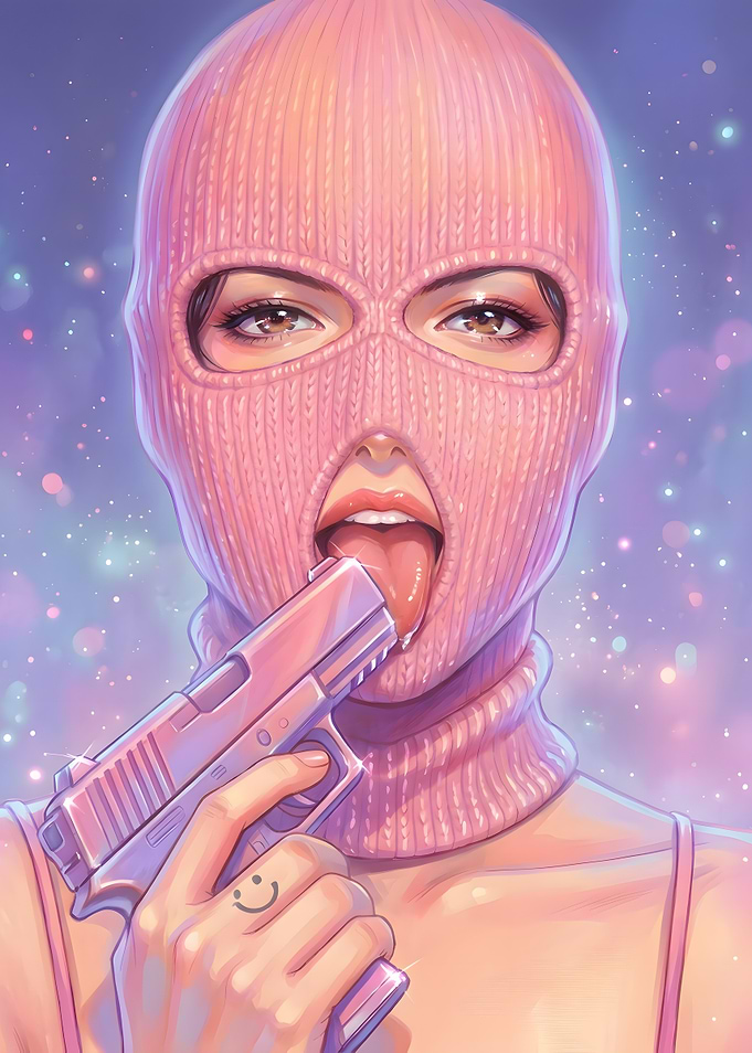 Pink Balaclava Girl with Gun