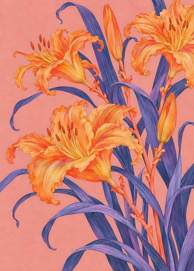 Vibrant Orange Lilies Botanical Illustration