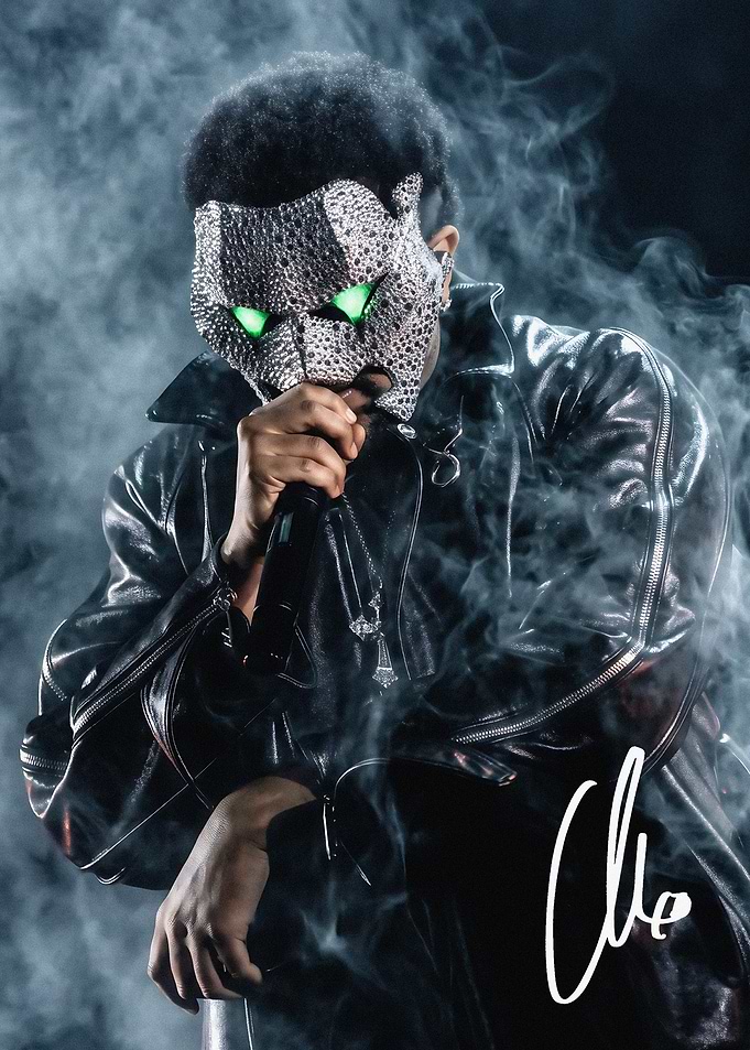 The Weeknd in Rhinestone Panther Mask