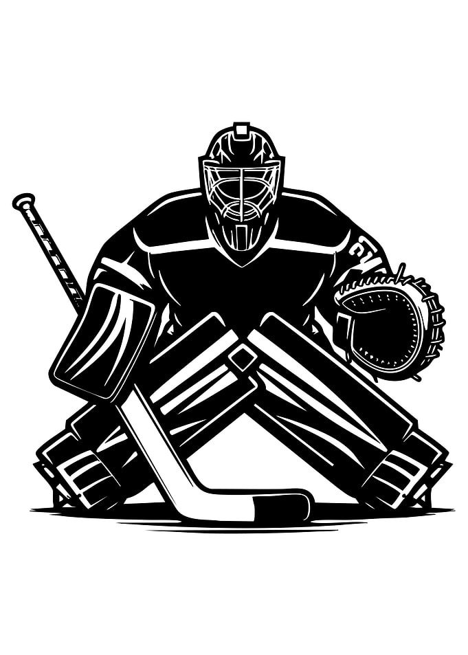 Black and White Hockey Goalie Illustration