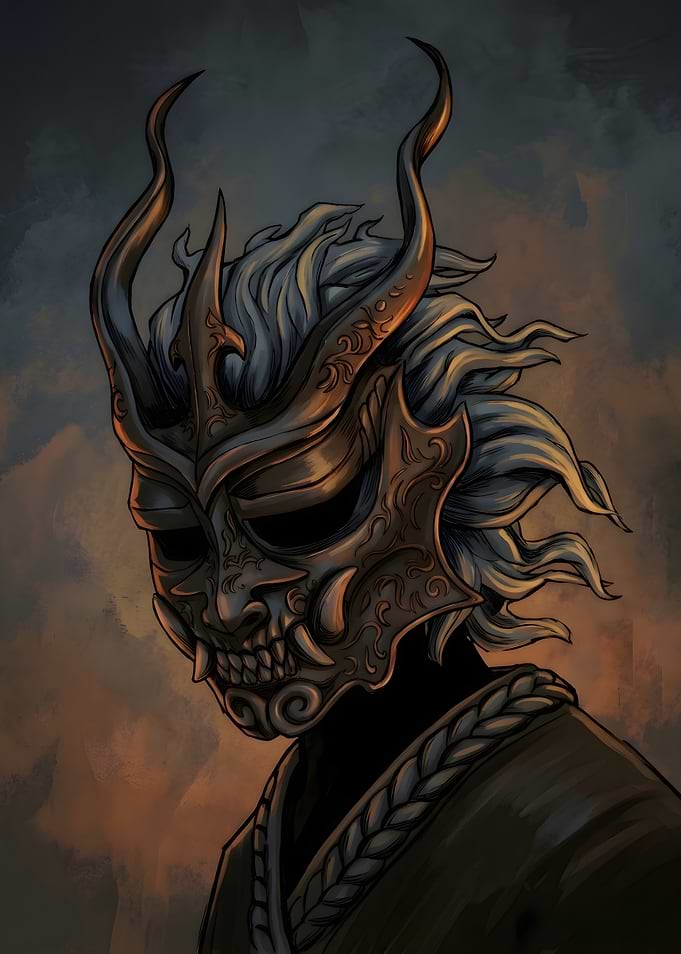 Dark Oni Mask Warrior Portrait