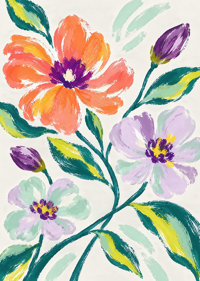 Vibrant Painted Floral Botanical Art