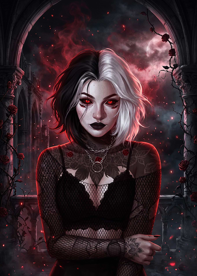 Gothic Woman with Split Hair