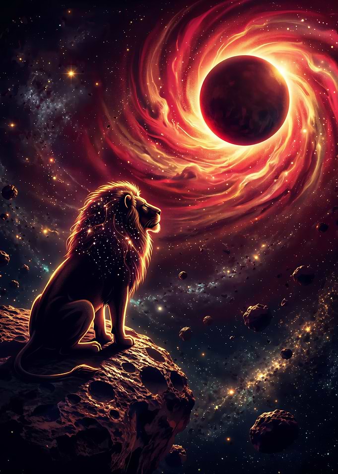 Cosmic Lion Watching a Nebula
