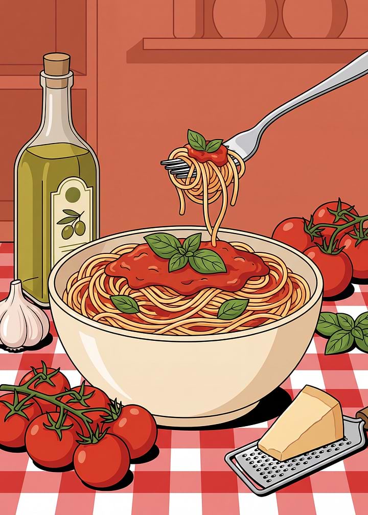 Spaghetti with Tomato Sauce and Basil