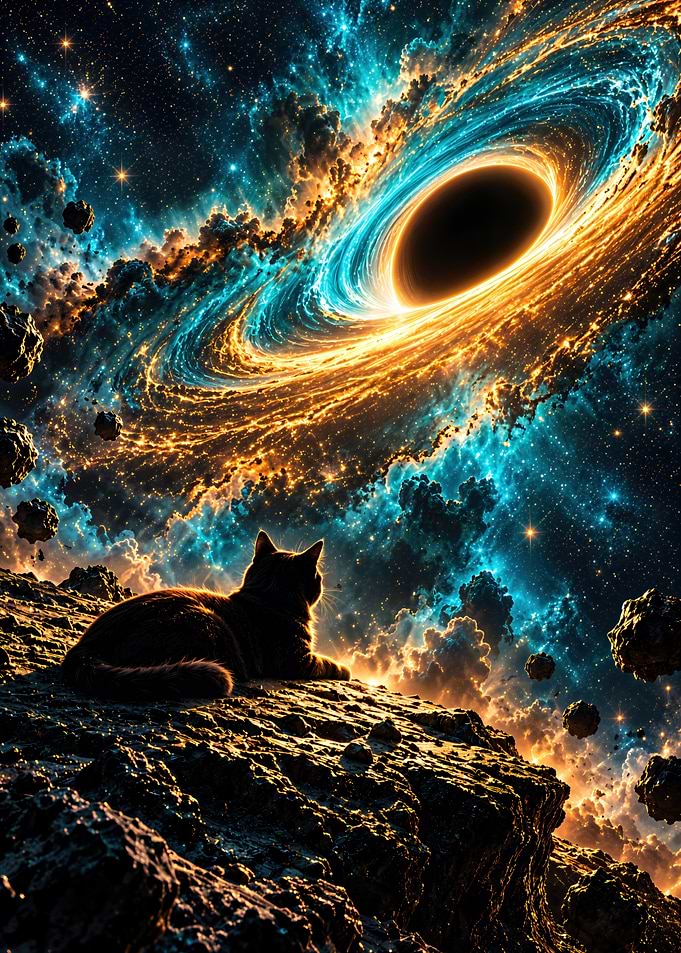 Cat Watching a Cosmic Black Hole