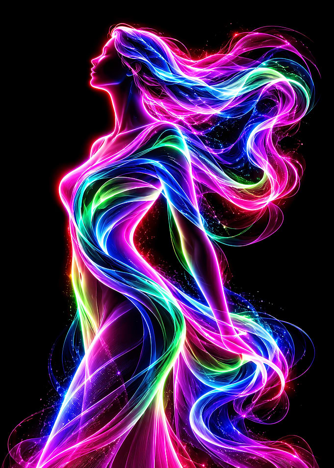 Neon Abstract Silhouette of a Woman