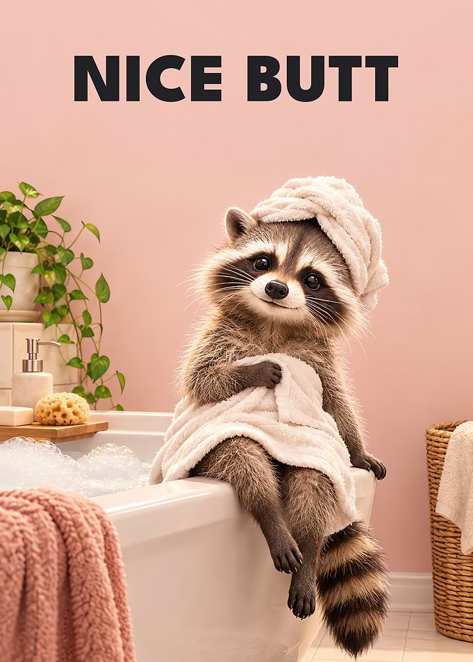 Nice Butt Raccoon Towel Funny Bathroom Wall Sign