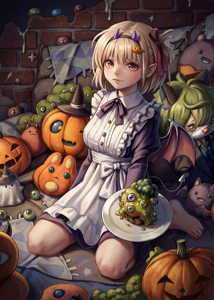 Anime Girl with Halloween Treats
