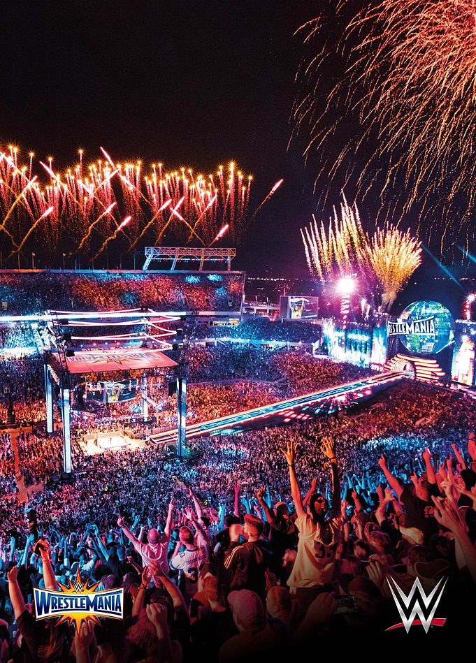 WrestleMania 33 Spectacle: Fireworks and Roaring Crowd Vertical