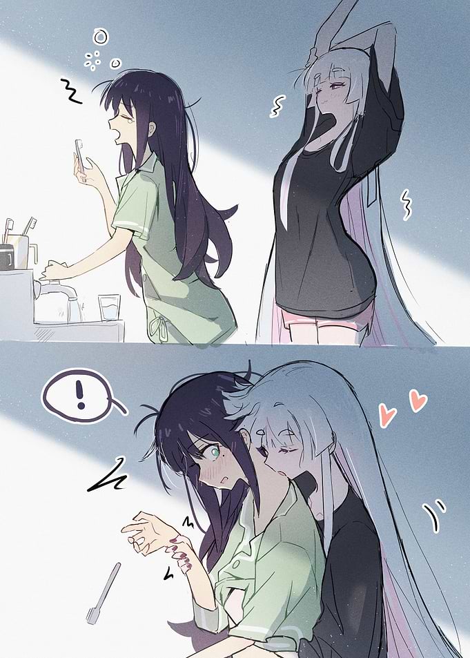 Anime girls morning routine surprise