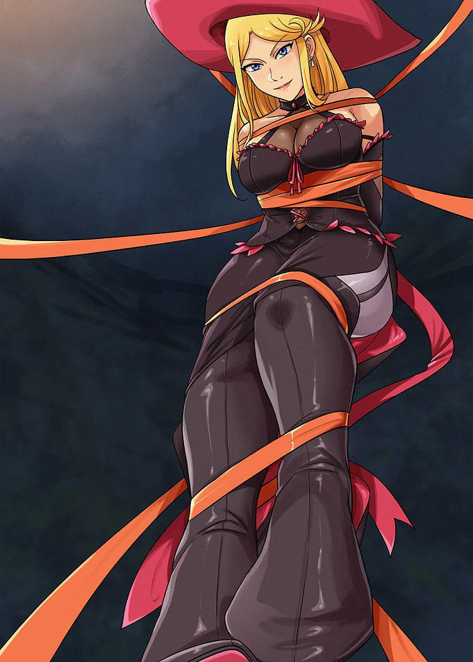 Anime Woman in Red Hat and Ribbons