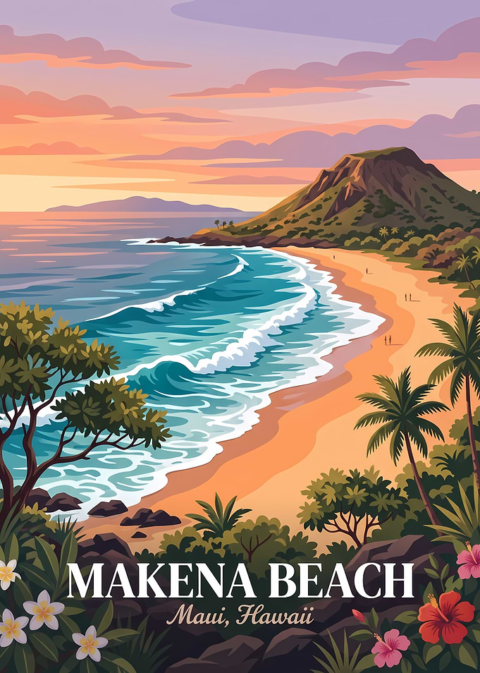 Makena Beach Maui Hawaii Travel Poster