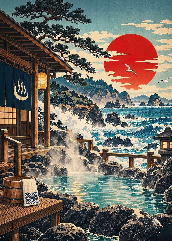 Japan Hot Springs Ukiyo-e Poster
