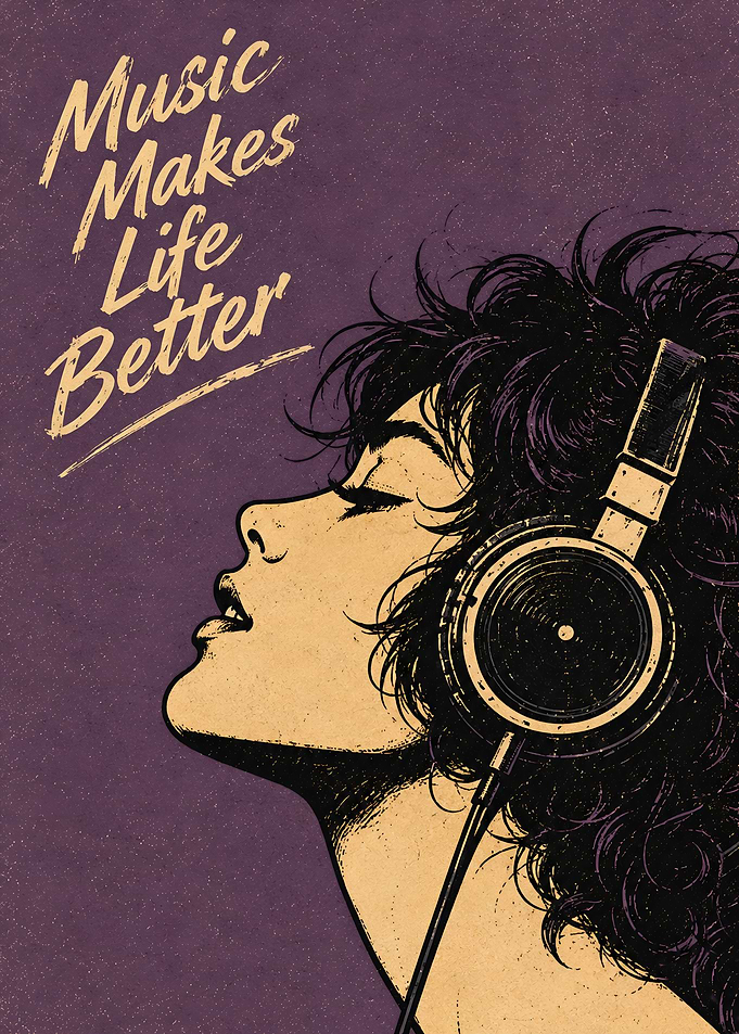 Music Makes Life Better Vintage Poster