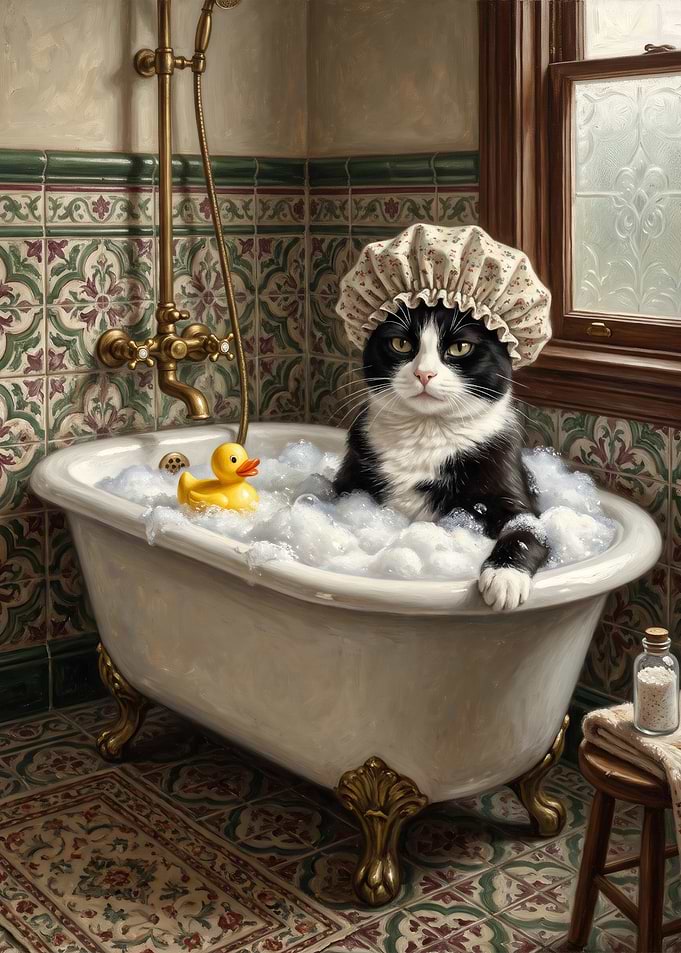 Cat in a Vintage Bathtub