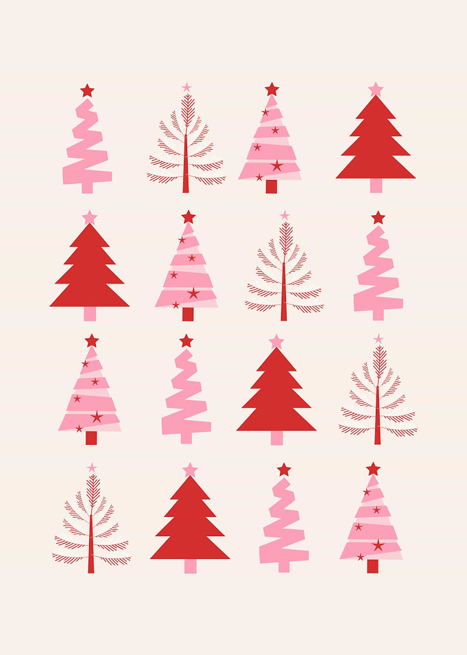 Minimalist Pink and Red Christmas Trees