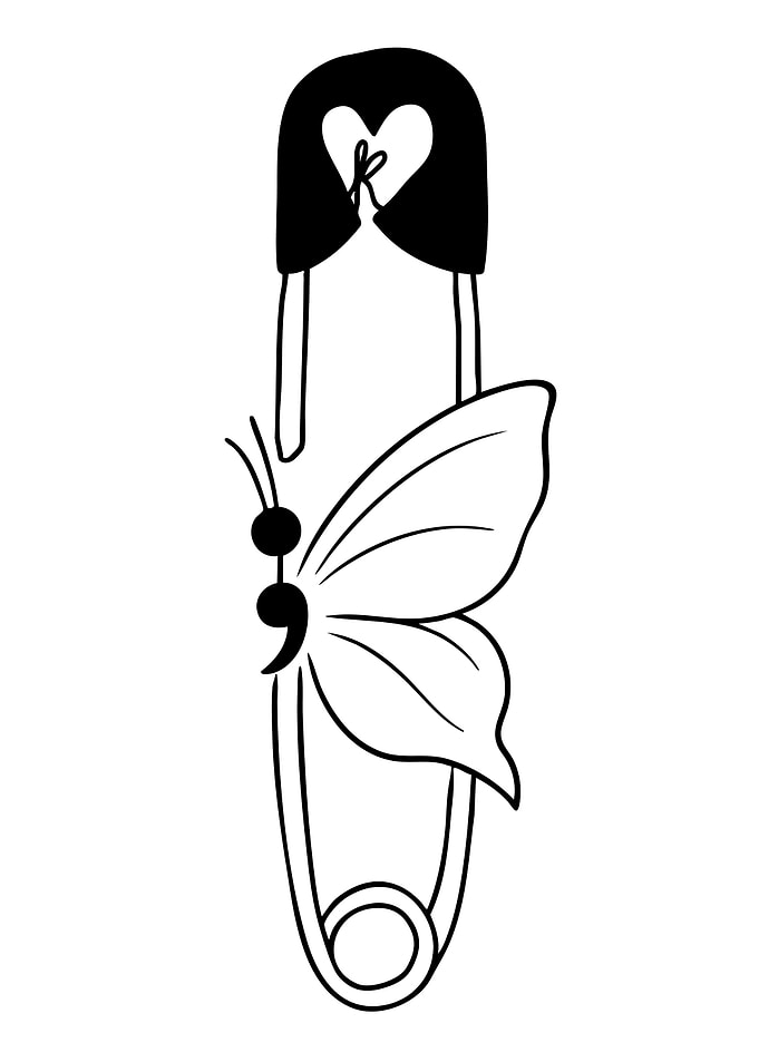 Semicolon Butterfly Safety Pin Design