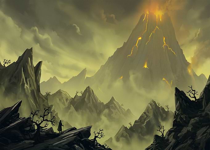 Lone Traveler Before Erupting Volcano