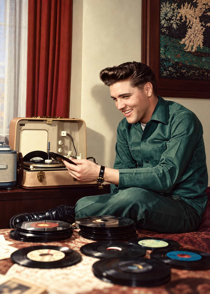 Elvis Presley Listening to Vinyl Records