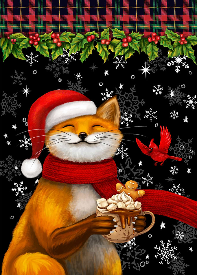 Cozy Christmas Fox with Hot Cocoa