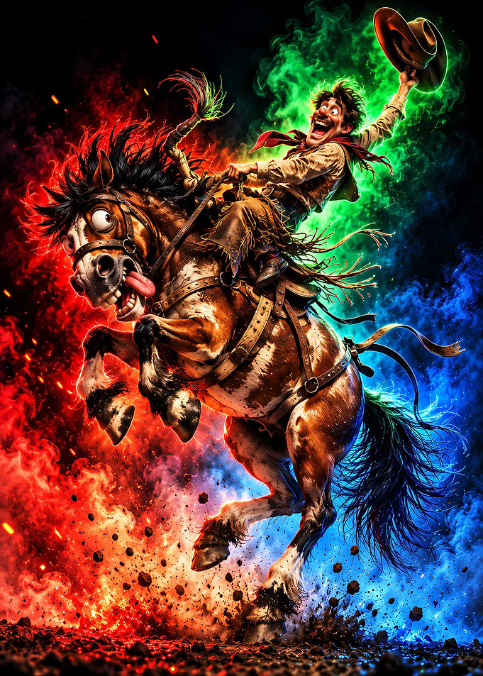 Wild Cowboy Riding Bucking Horse