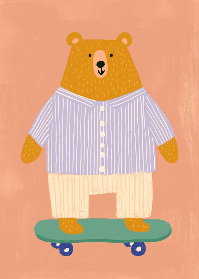Skateboarding Bear - Cool Kids Art