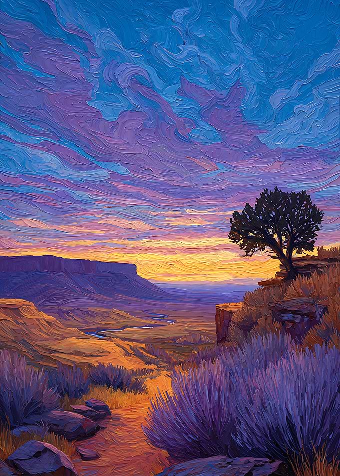 Vibrant Desert Sunset Oil Painting