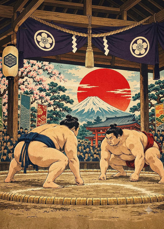 Sumo Wrestlers Japan Ukiyo-e Art