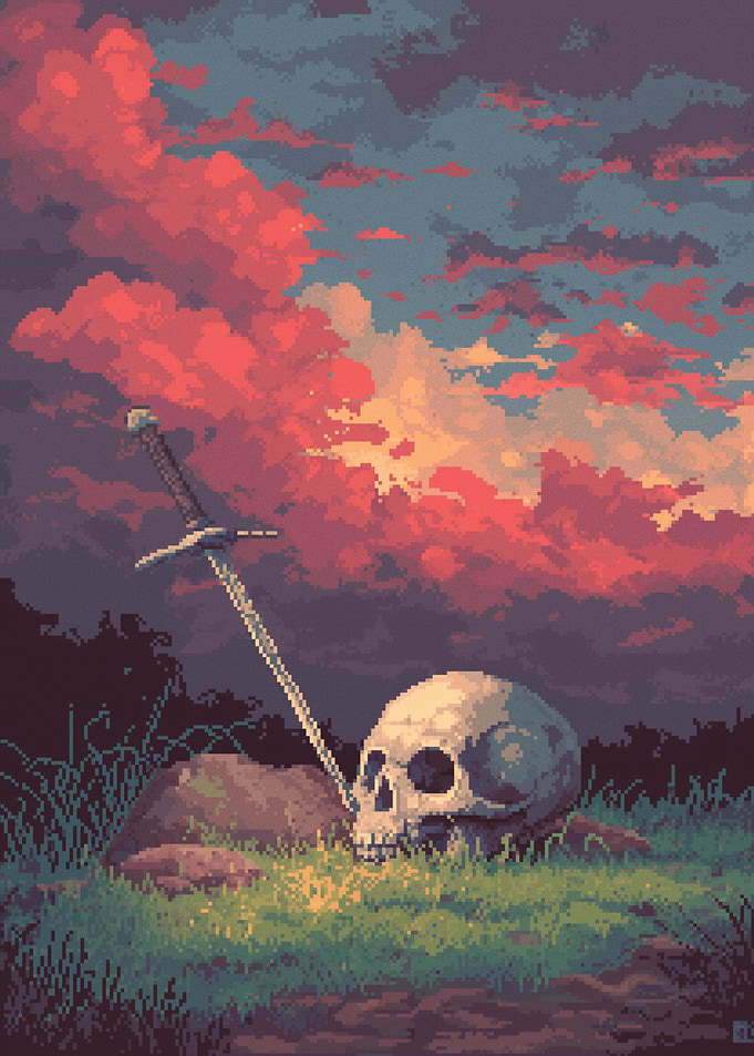 Pixel Art Skull and Sword