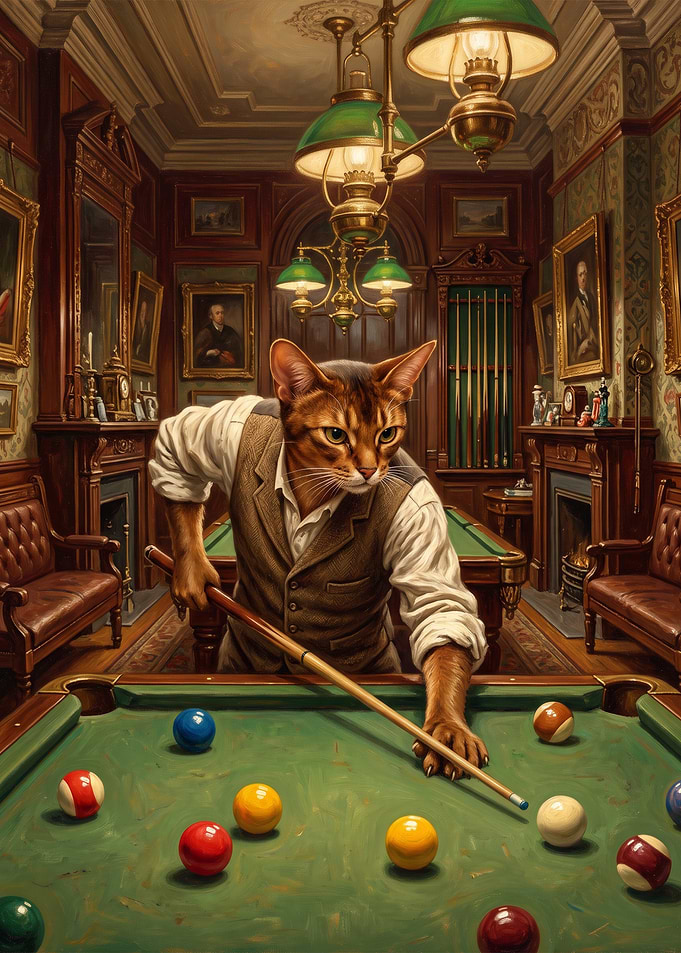 Sophisticated Cat Playing Billiards