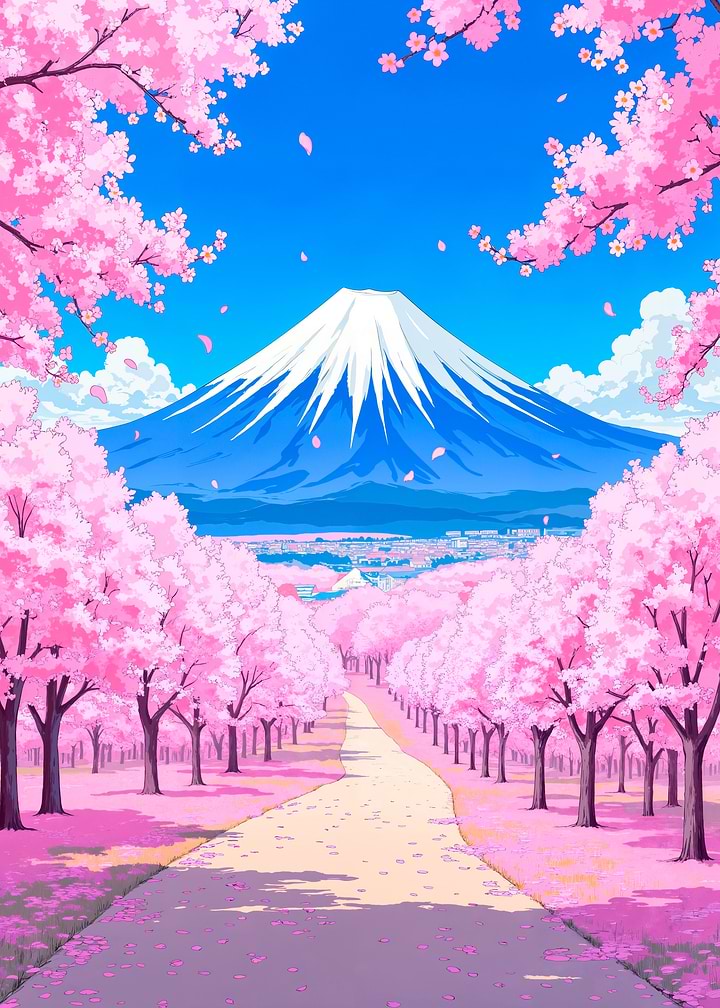 Mount Fuji and Cherry Blossoms