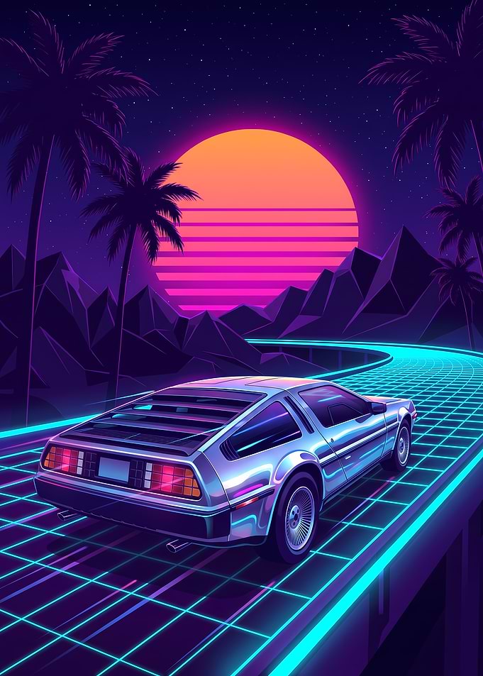 Retro Synthwave DeLorean Driving