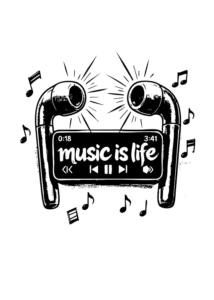 Music Is Life Earbuds Illustration