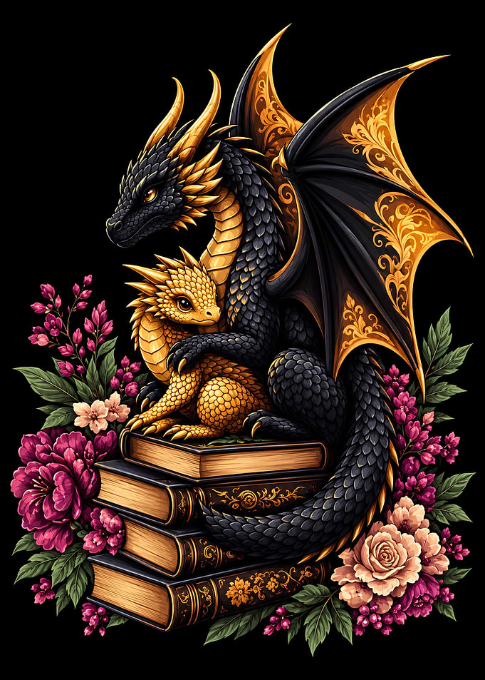 Mother Dragon and Baby on Books