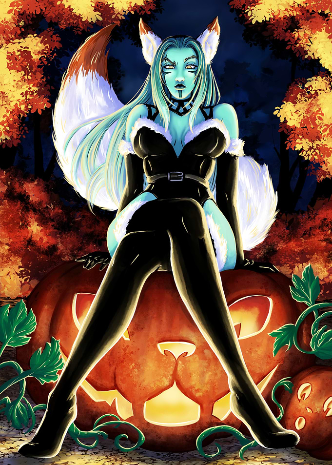 Kitsune Halloween Cosplay - Onaya on a Pumpkin