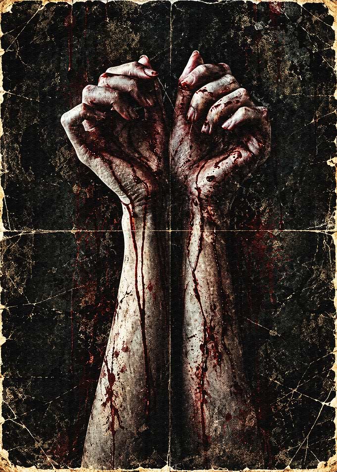 Bloody Hands and Wrists Grunge Poster