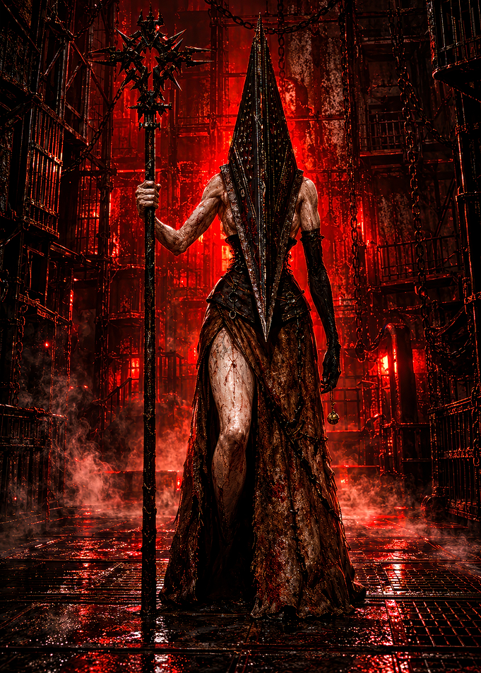 Pyramid Head Figure in Red Mist