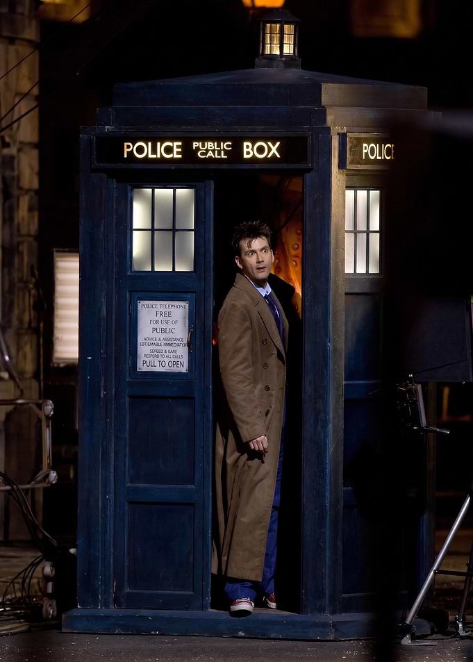 The Tenth Doctor Emerging from TARDIS