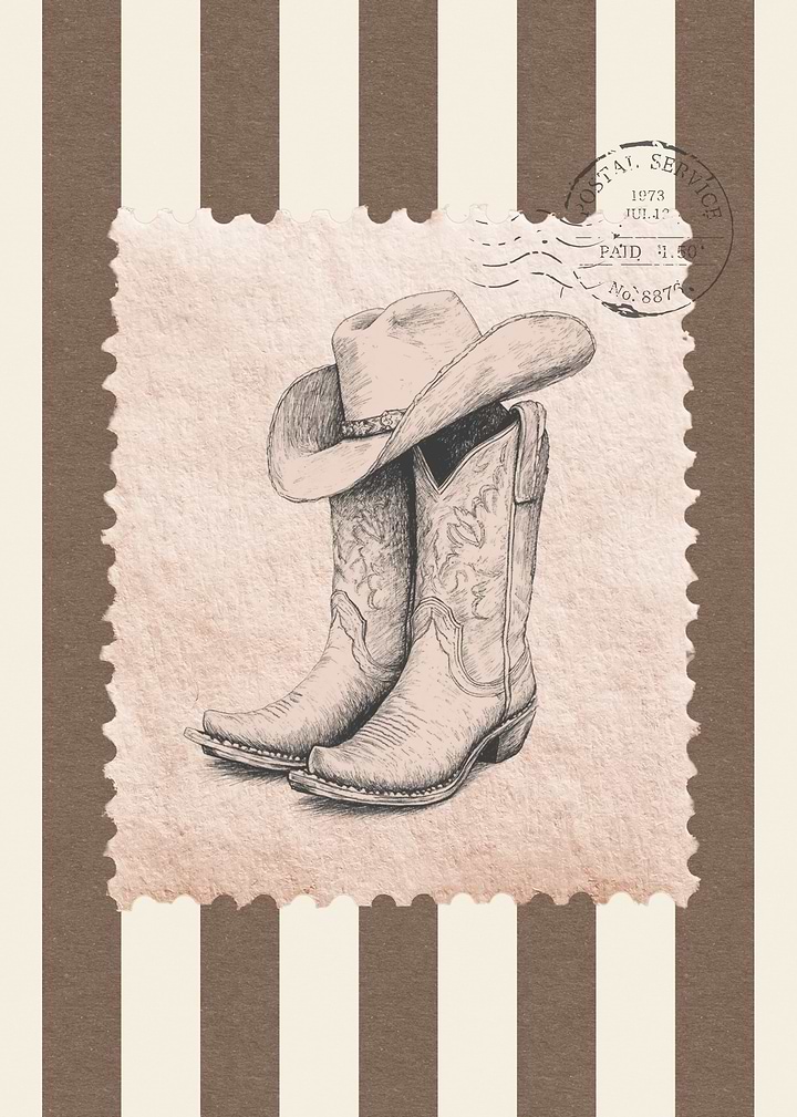 Vintage Cowboy Boots and Hat Illustration