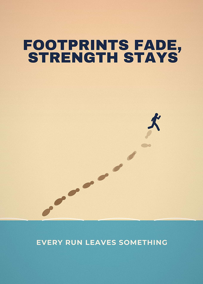 Footprints Fade Strength Stays Beach Runner Poster