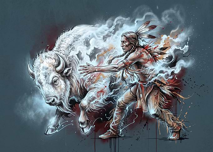 Native American Spirit Bison Illustration