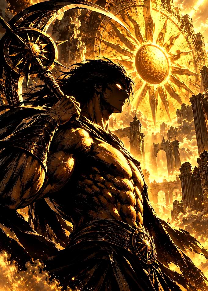 Golden Warrior with Celestial Scythe
