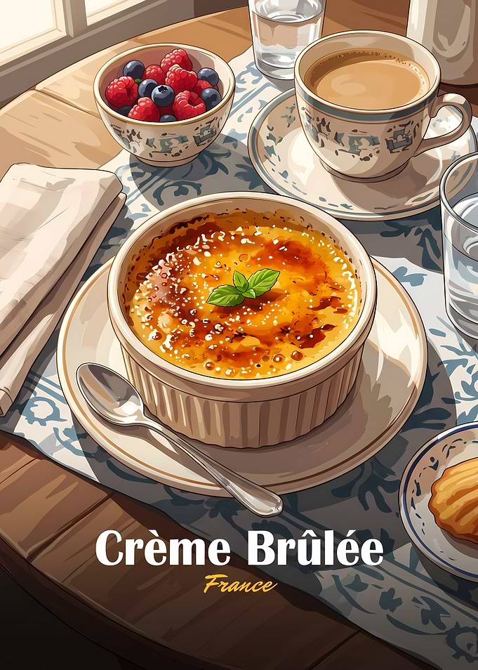 French Crème Brûlée Dessert Illustration